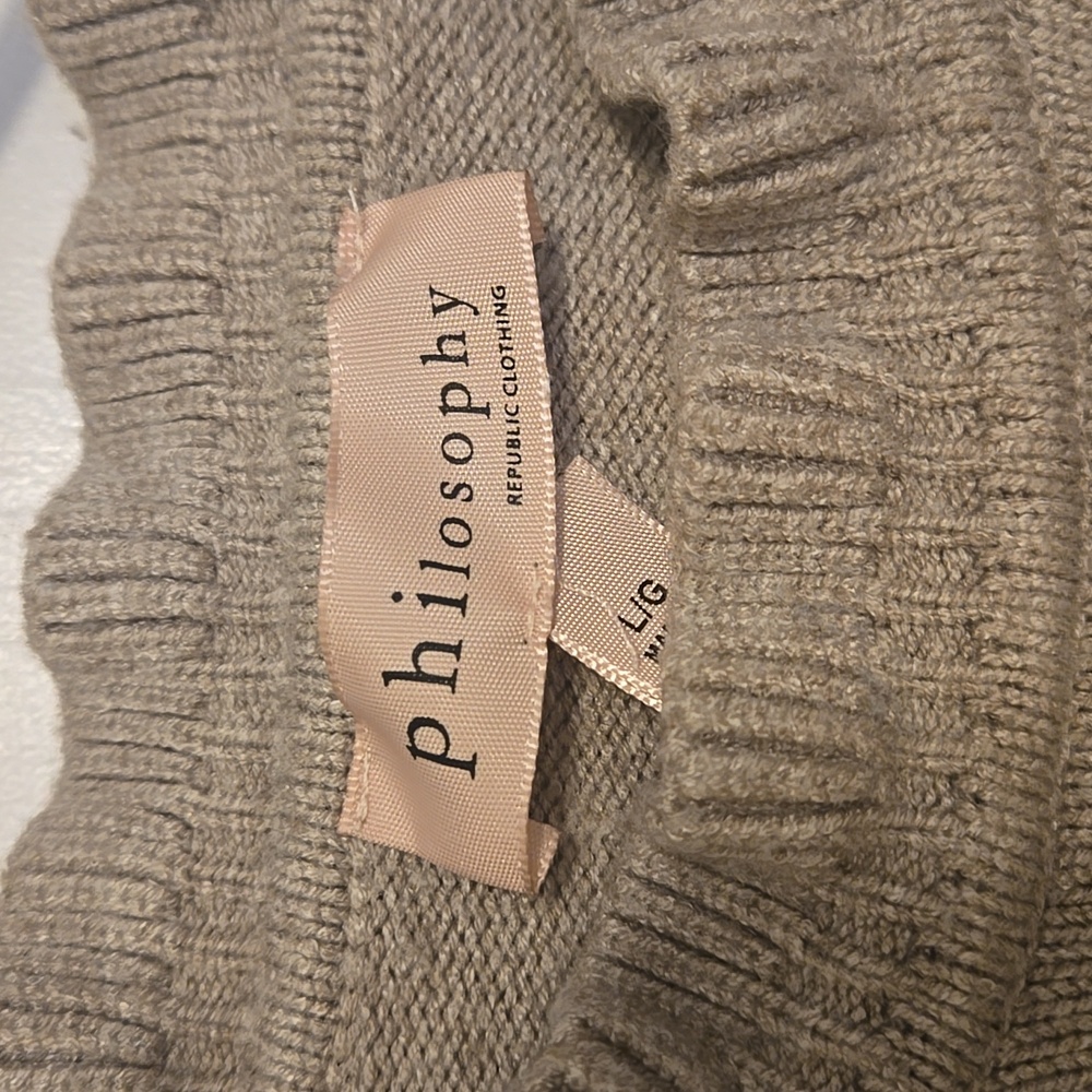 Philosophy Taupe Knit Sweater With Ruffles - Picture 2 of 6